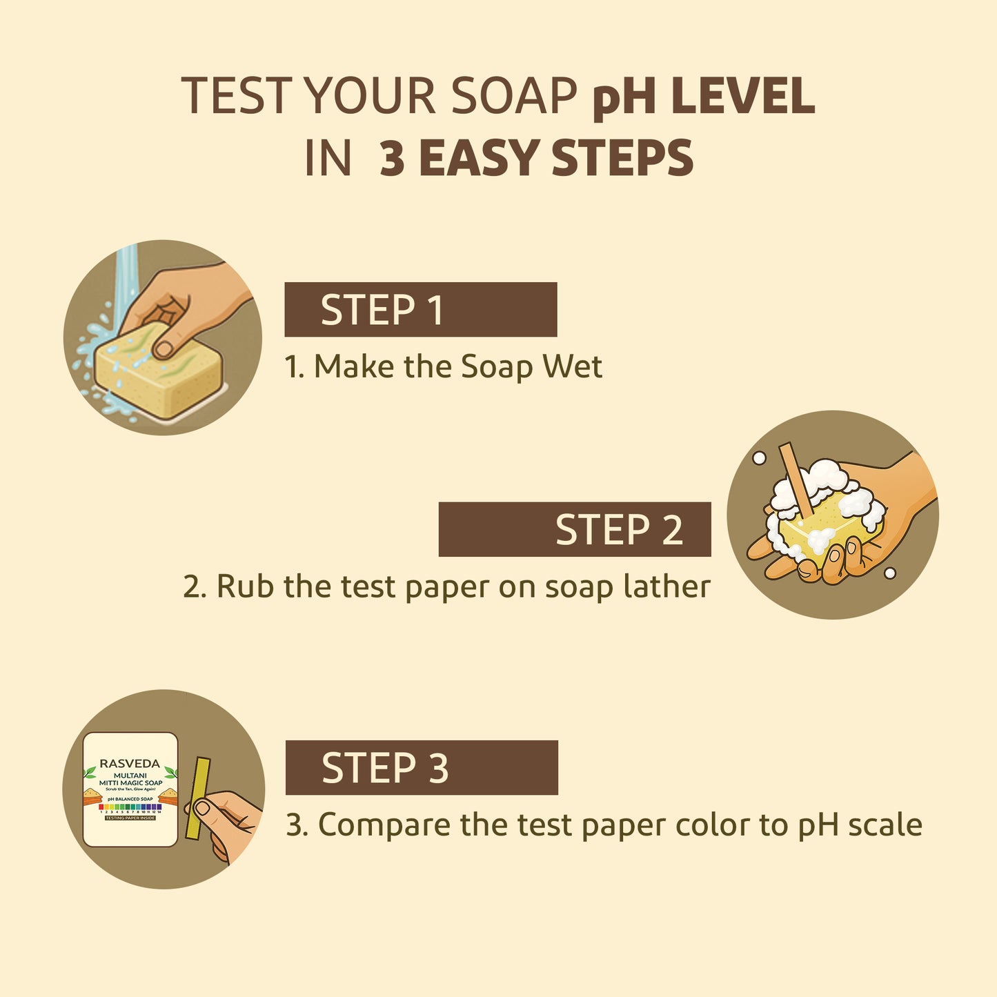 Rasveda Multani Mitti Magic Soap (Pack of 3) | Natural Tan Removal & Exfoliating Soap Bar | pH Balanced, Toxin-Free Bath Soap for Glowing Skin | Free pH Testing Paper Inside